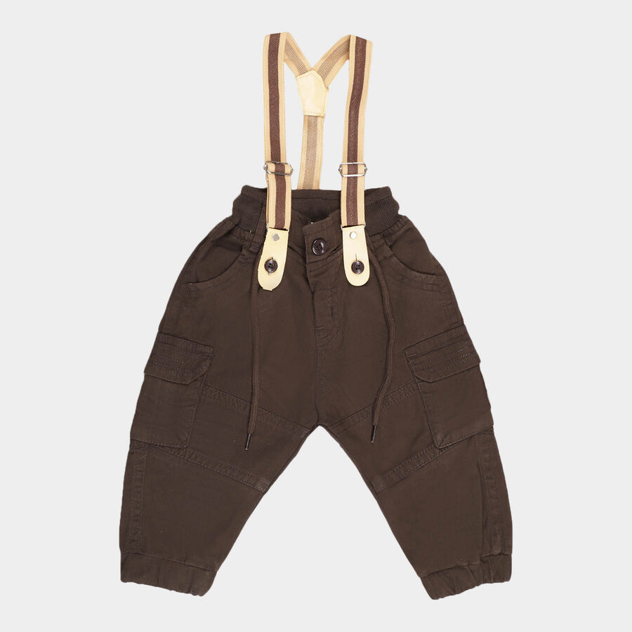 Infants Cotton Solid Trousers, Brown, large image number null