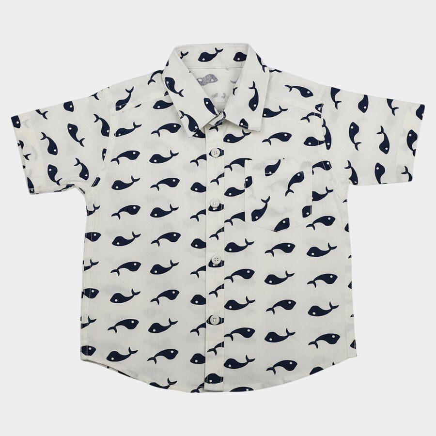 Boys White Cotton Short Sleeves Collar Regular Fit Shirt, White, large