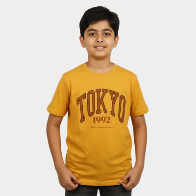 Boys Mustard Round Neck Regular Boys T-Shirt