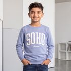 Boys' Blue Crew Neck Graphic Sweatshirt, Mid Blue, small