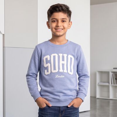 Boys' Blue Crew Neck Graphic Sweatshirt