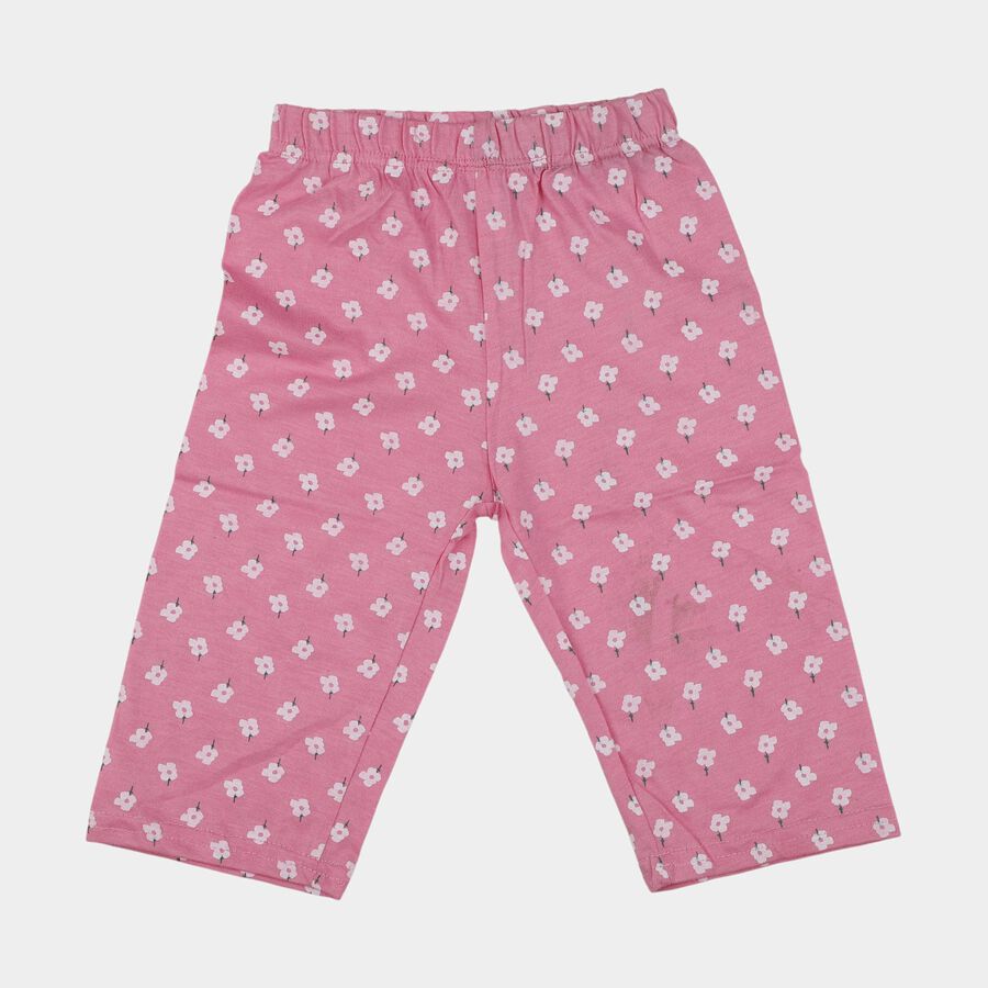 Girls' Pink Floral Printed Elastic Waist Cotton Capri, Pink, large