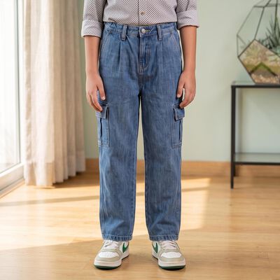 Boys Blue Relaxed Fit Cargo Jeans