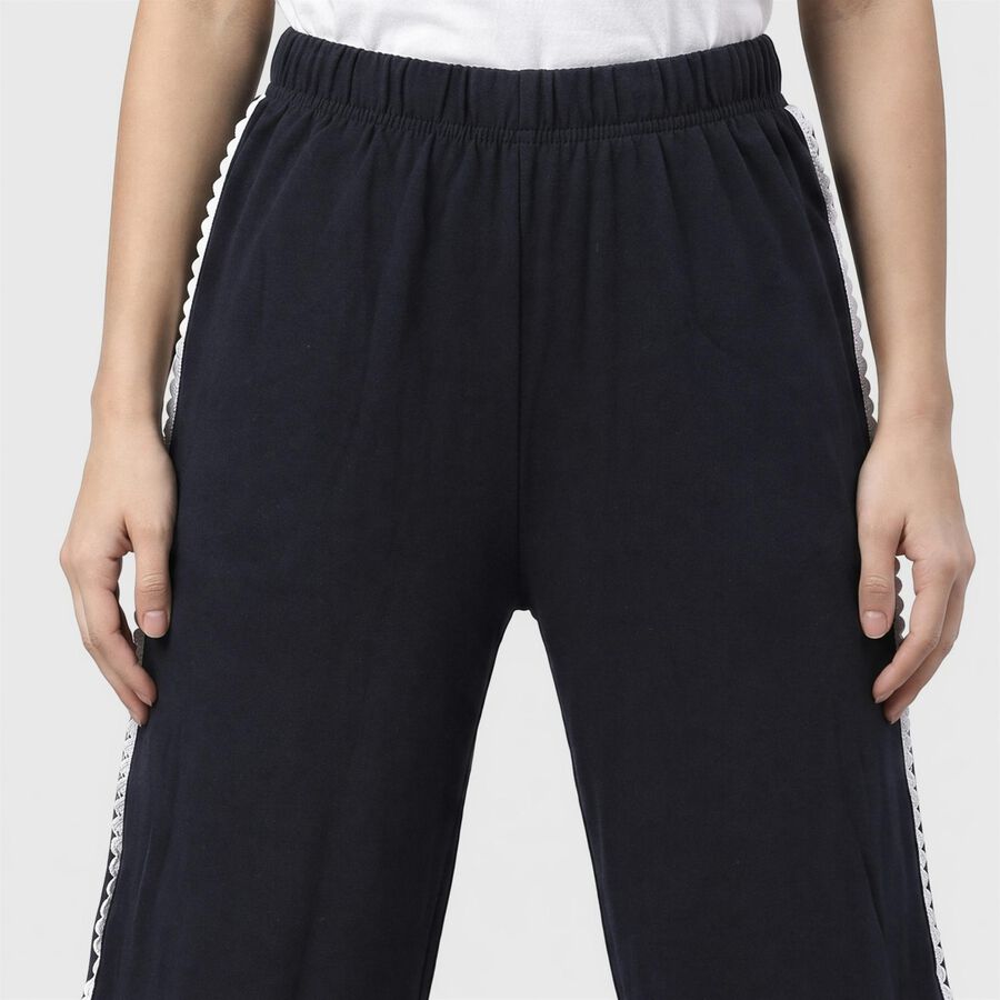 Women's Navy Blue Straight Fit Side-Striped Track Pants, नेवी ब्लू, large