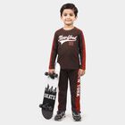 Boys Dark Grey 100% Cotton Crew Neck Graphic Print Baba Suit, Dark Grey, small