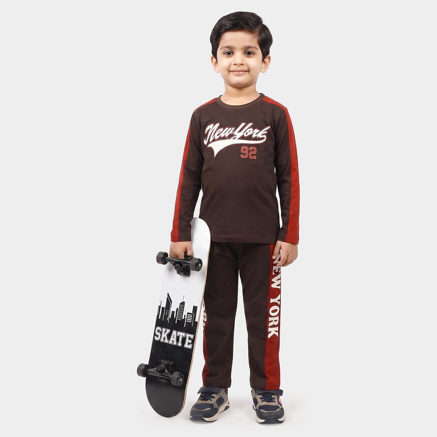 Boys Dark Grey 100% Cotton Crew Neck Graphic Print Baba Suit, Dark Grey, large