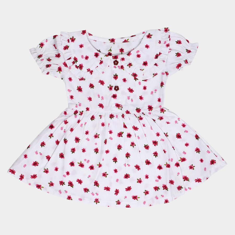 Infant Girls' White Regular Fit Floral Print Frock, सफ़ेद, large