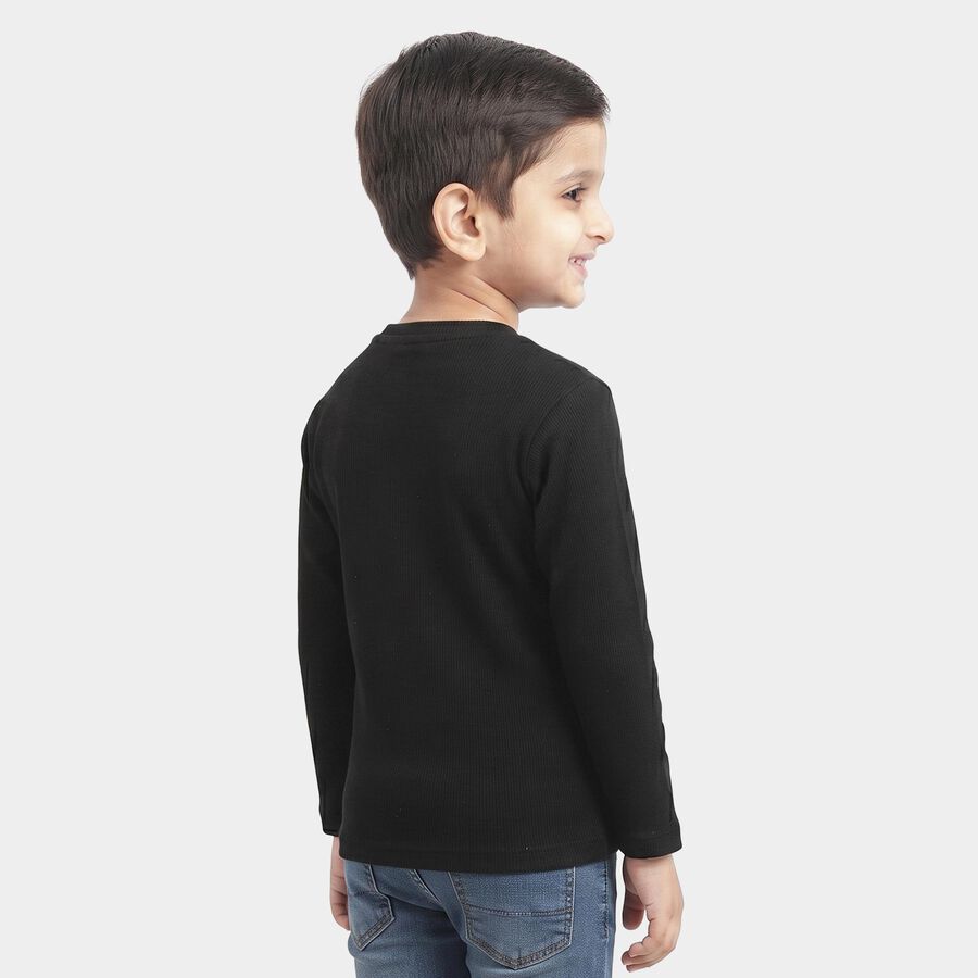 Boys Black Round Neck Regular Boys T-Shirt, Black, large
