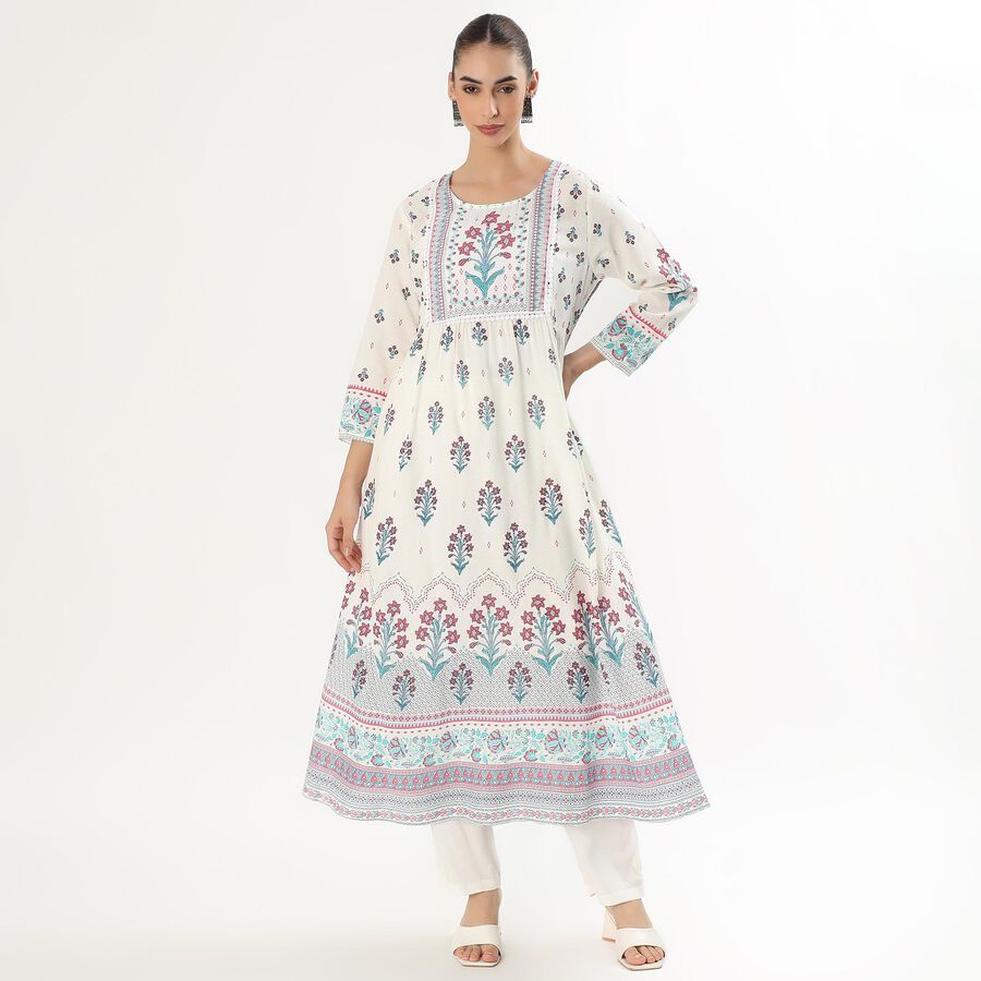 Women's Ivory Floral Printed Ethnic Set, Light Blue, large image number null