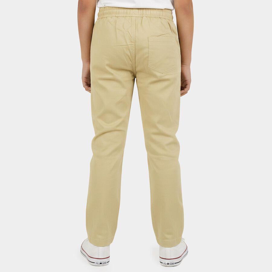 Boys Beige Straight Fit Drawstring Waist Trousers, गहरा पीला, large
