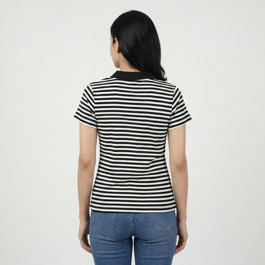 Women Navy Blue Cotton Blend Polo Neck Preppy Polo T-Shirt, Navy Blue, large