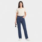 Women's Blue Straight Fit Washed Jeans, Mid Blue, small