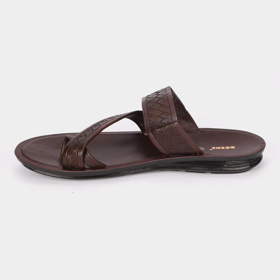 Men's Brown Strappy Slip-On Sandals, Brown, large