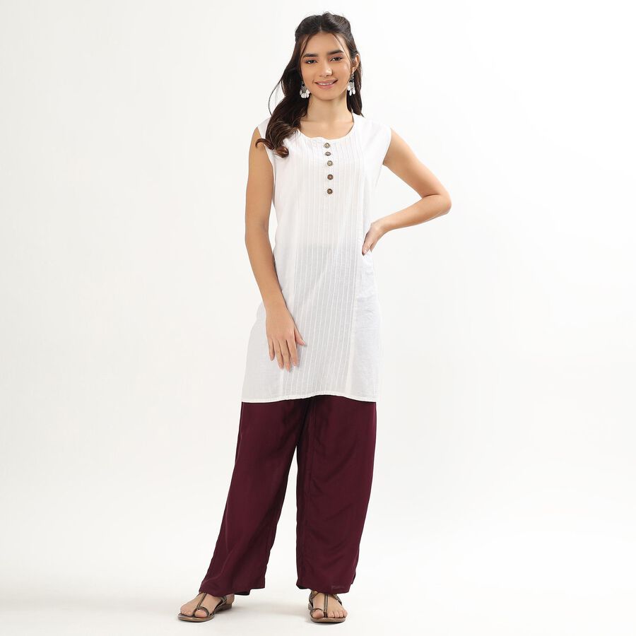 Women's Ivory Regular Fit Solid Palazzos, वाइन, large image number null