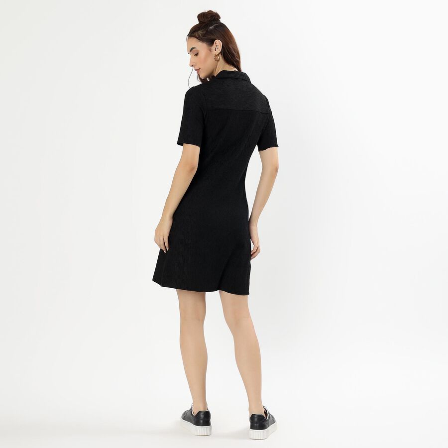 Women's Black Collared Casual Dress, Black, large