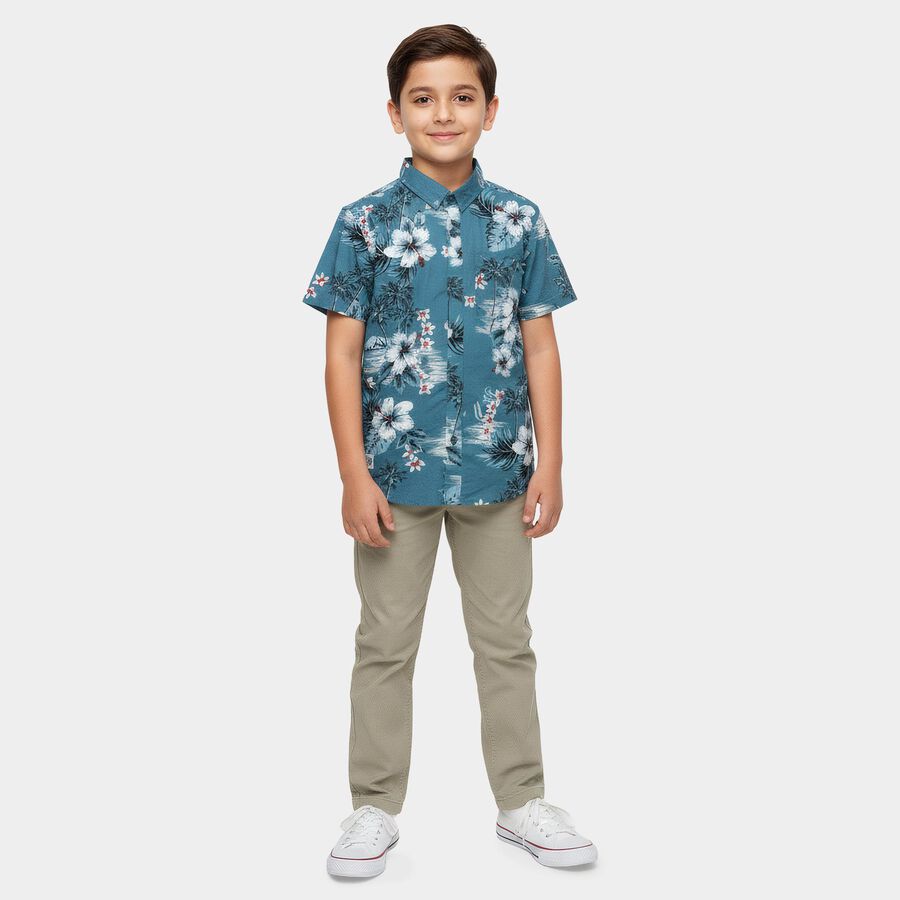 Boys Navy Blue Button-Down Casual Shirt, Navy Blue, large