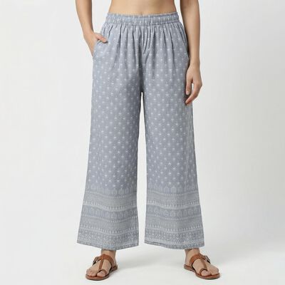Women's Light Grey Viscose Regular Fit Solid Palazzos