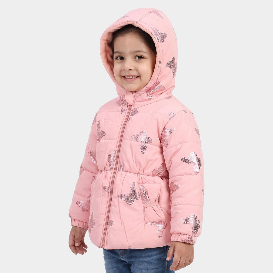 Girls Pink Hooded Puffer Jacket, Light Pink, large