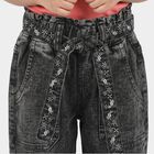 Girls' Black Jogger Fit Embroidered Belt Cargo Jeans, Black, small