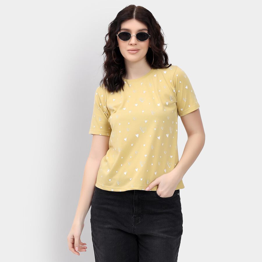 Ladies' Round Neck T-Shirt , खाकी, large