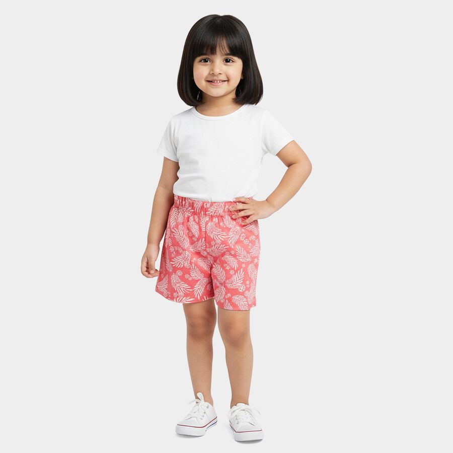 Girls' Coral Regular Fit Tropical Print Elastic Waist Shorts, Coral, large