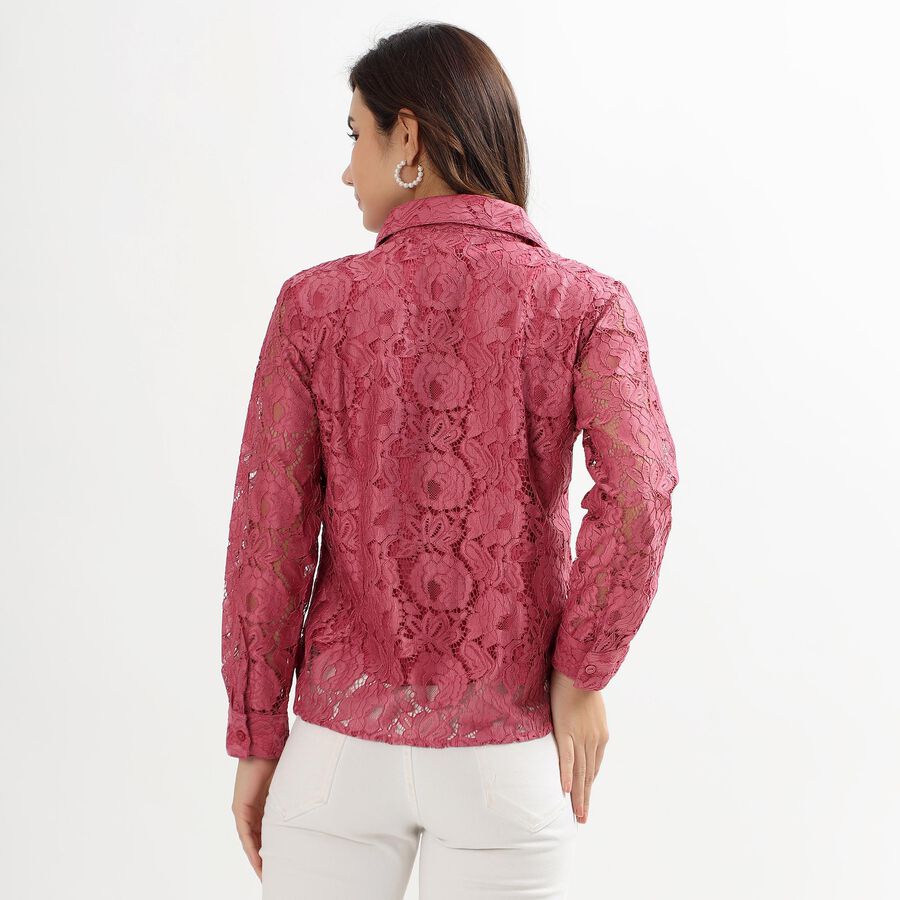 Ladies' Deep Rose Pink Classic Collar Romantic Shirt, Purple, large image number null