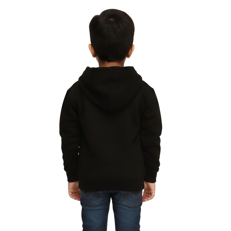 Boys Jet Black Hooded Neck Graphic Sweatshirt, काला, large image number null