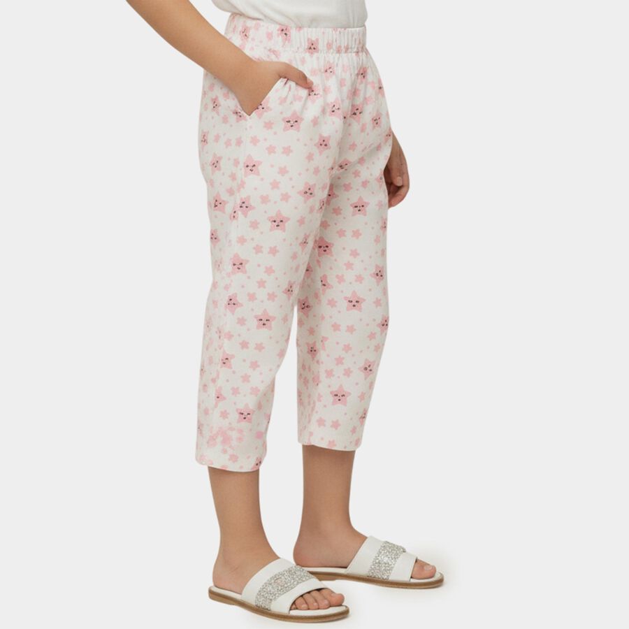 Girls' White Regular Fit Star Printed Capri, White, large