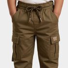 Boys' Olive Green Regular Fit Cargo Trousers, ओलिव, small