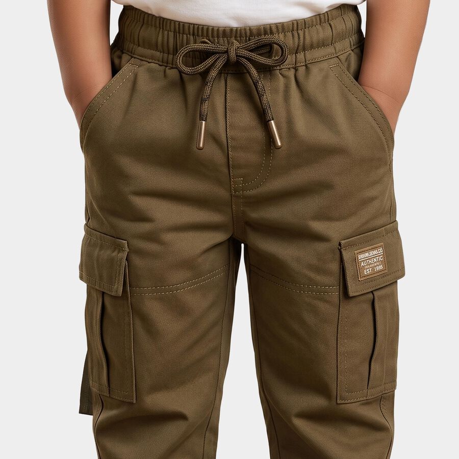 Boys' Olive Green Regular Fit Cargo Trousers, ओलिव, large