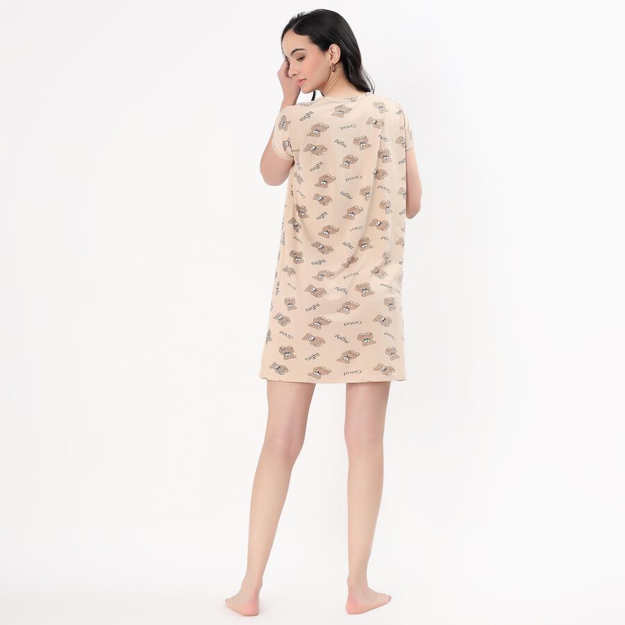 Women's Beige Round Neck Casual Nighty, गहरा पीला, large