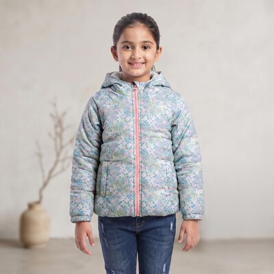 Girls' Light Blue Hooded Puffer Jacket