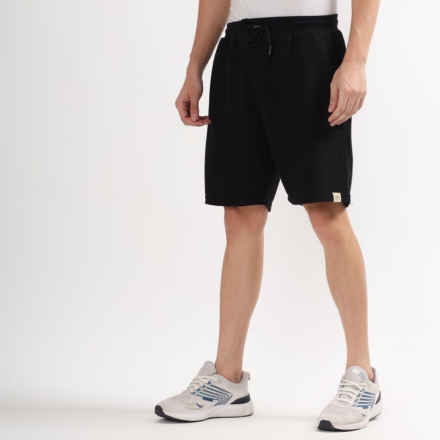 Men's Jet Black Regular Fit Solid Bermuda Shorts, Black, large image number null