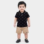 Infants' Navy Blue 100% Cotton Polo Neck Printed Baba Suit, Navy Blue, small