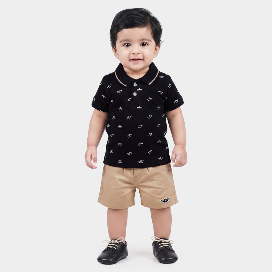 Infants' Navy Blue 100% Cotton Polo Neck Printed Baba Suit, Navy Blue, large