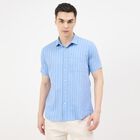 Men's Blue Cotton Half Sleeve Classic Collar Casual Shirt, Mid Blue, small