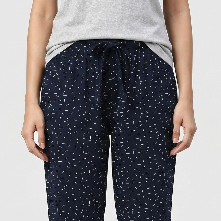 Women's Navy Blue Straight Fit Printed Capri, नेवी ब्लू, large
