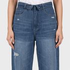 Women's Light Blue Straight Fit Distressed Jeans, हल्का नीला, small