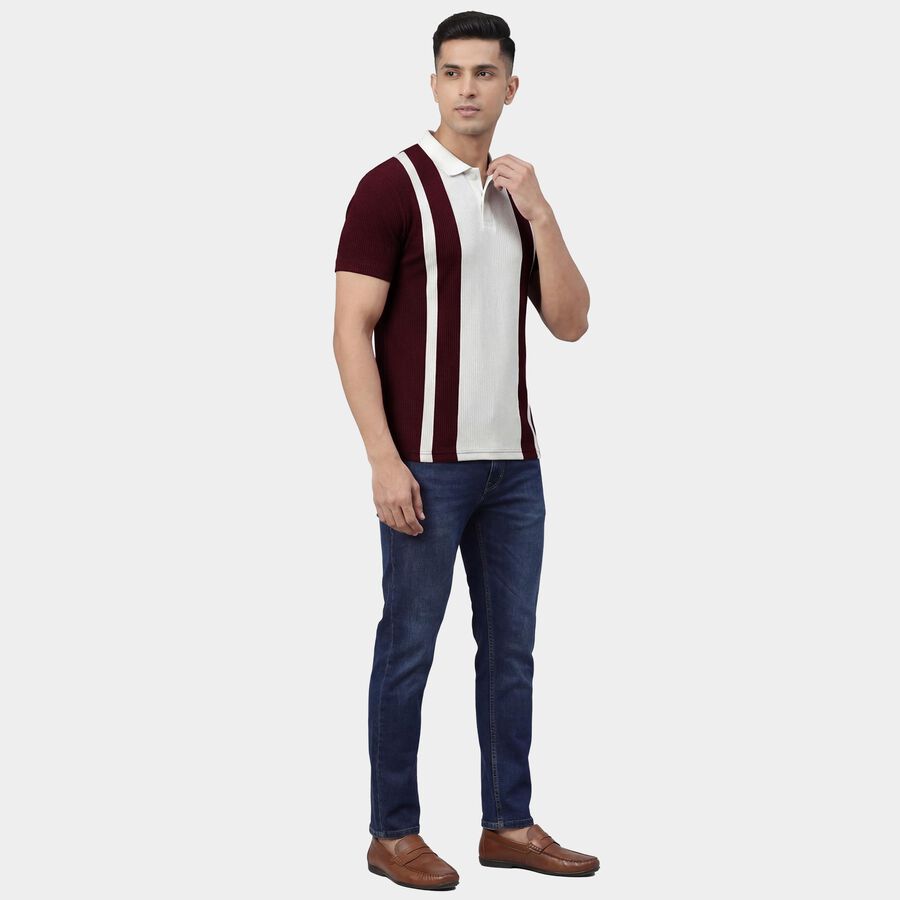Men's Wine Polo Neck Classic T-Shirt, वाइन, large