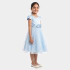 Girls' Light Blue Fit and Flare Rosette Waist Party Wear Frock, हल्का नीला, small