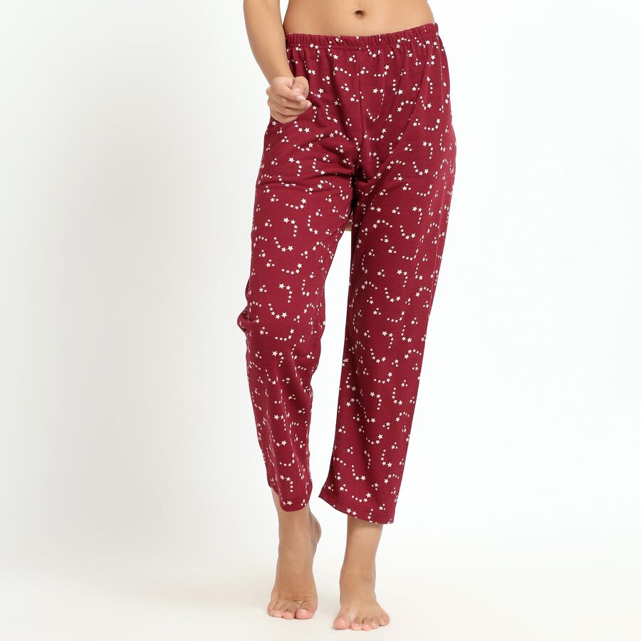 Ladies' Deep Maroon Star Printed Relaxed Fit Pyjama, Maroon, large image number null