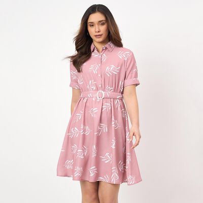 Women's Pink V-Neck Fit and Flare Dress