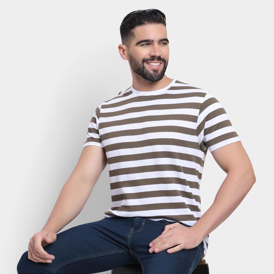 Men's Round Neck Half Sleeves T-Shirt , Khaki, large image number null