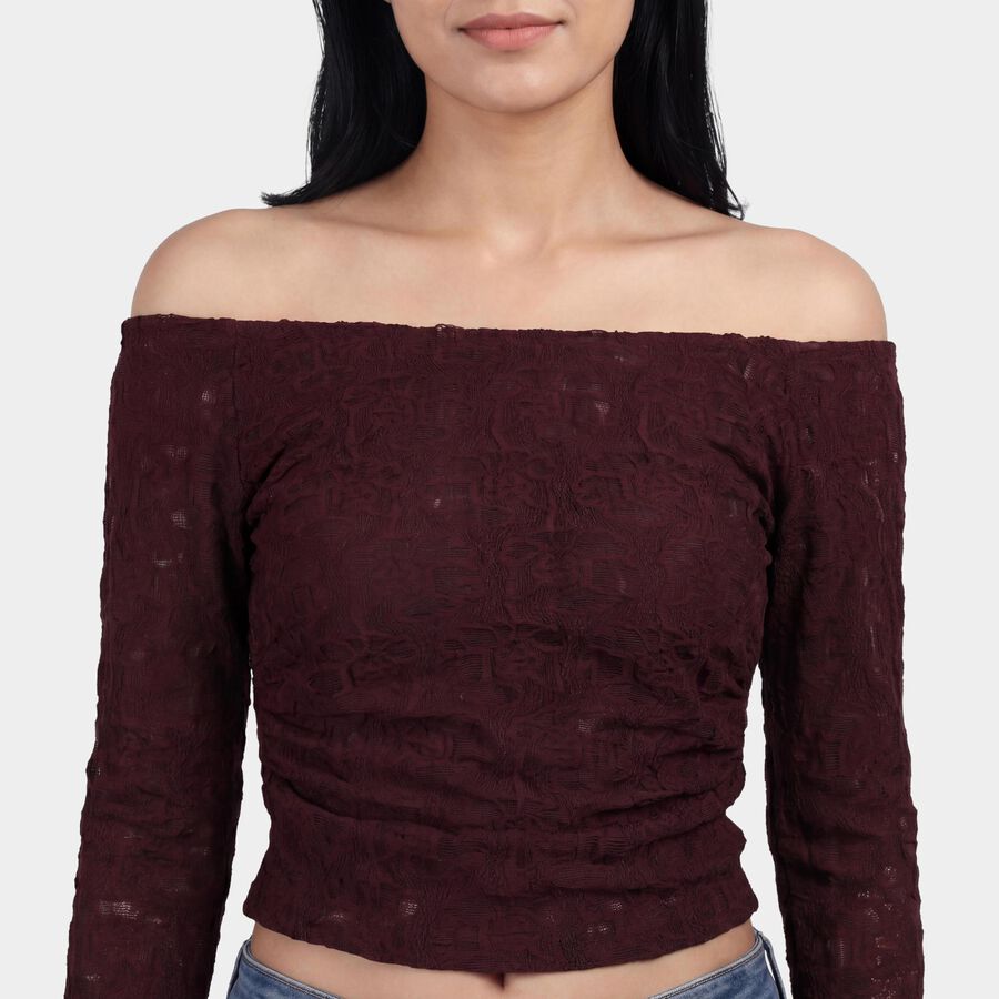Women's Wine Off Shoulder Top, Wine, large
