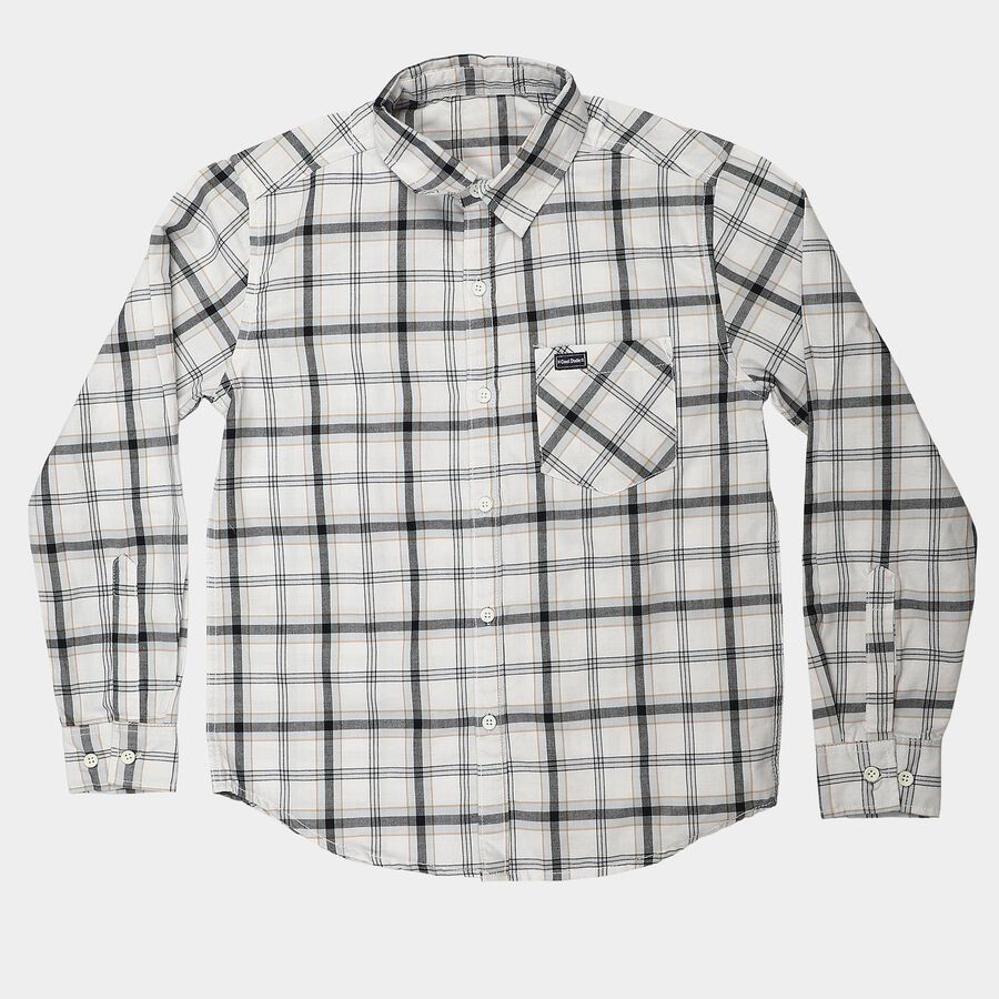 Boys White Cotton Long Sleeve Collared Shirt, सफ़ेद, large