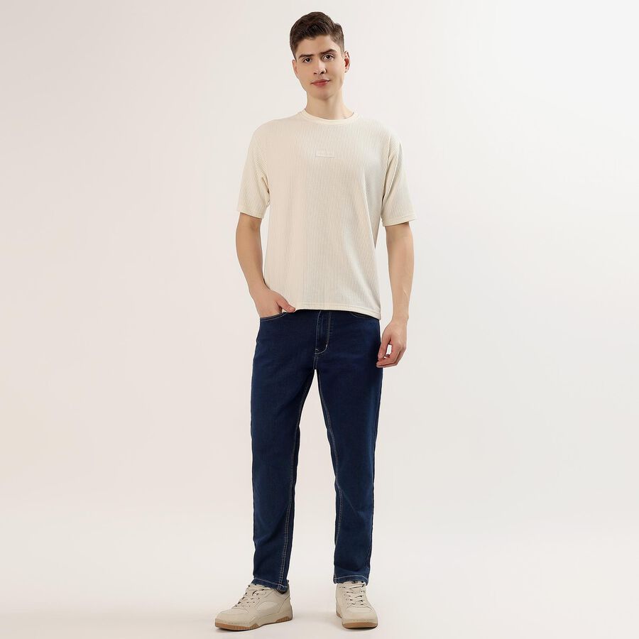 Men's Blue Slim Fit Washed Jeans, Dark Blue, large