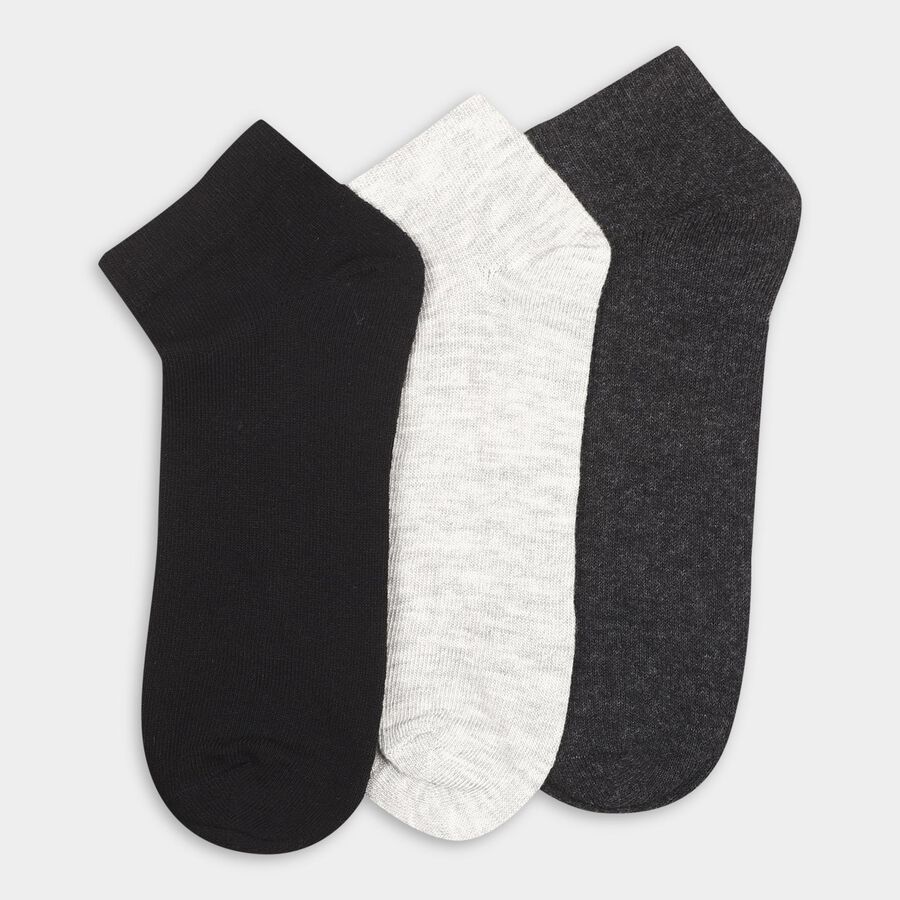 Men's Jet Black and Charcoal Gray Cotton Blend Ankle Socks, Melange Light Grey, large image number null
