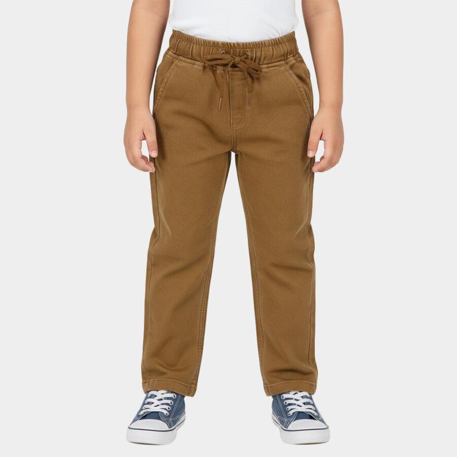 Boys' Beige Straight Fit Drawstring Waist Jeans, गहरा पीला, large