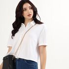 Women's Bright White Half Sleeve Classic Collar Casual Shirt, White, small