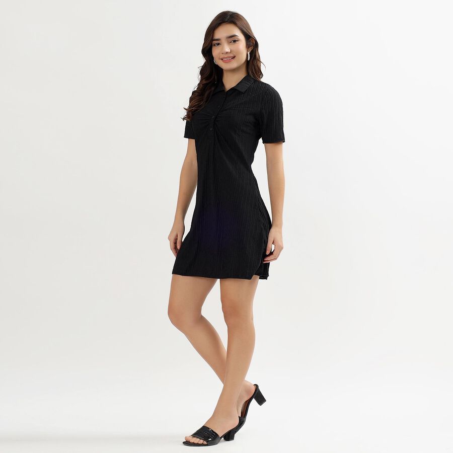 Women's Jet Black Collared Empire Style Dress, Black, large image number null